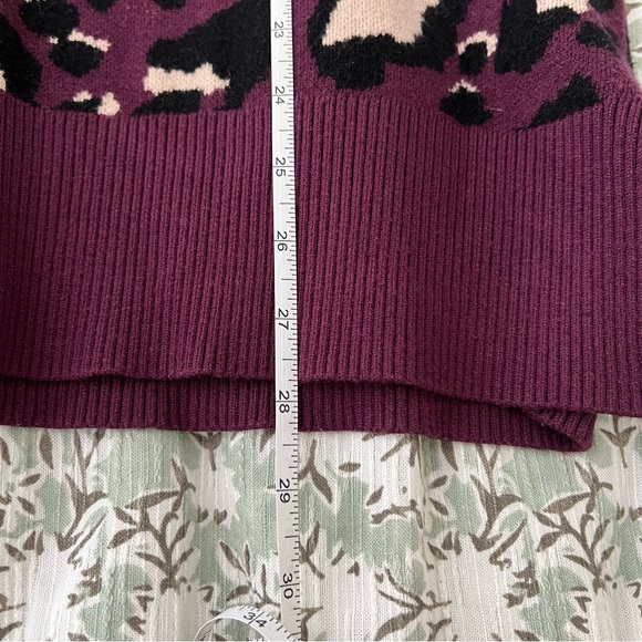 Lou & Grey Leopard Print Mock Neck Long Drawstring Sweater Plum Maroon Leopard - Picture 9 of 11